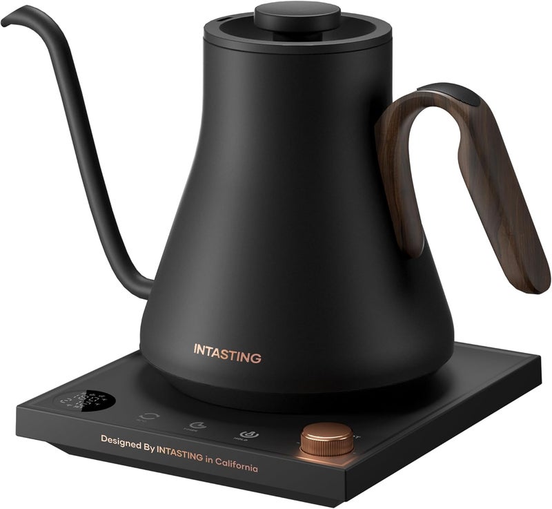 intasting Electric Kettle, Gooseneck Electric Kettle, ±1℉ Precise Temperature Control, Stainless Steel Interior, Quick Heating for Pour Over Coffee, Tea & Boiling Water, 0.9L (Matte Black) - Image 1